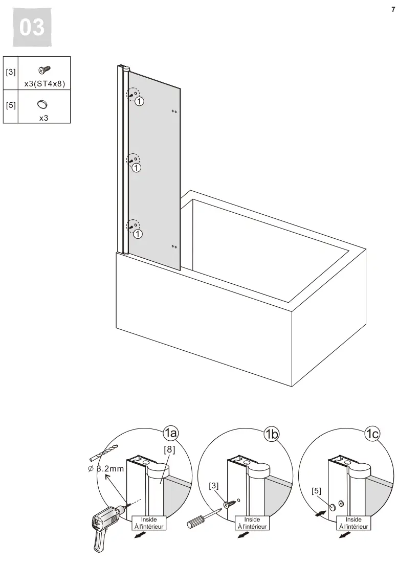 Frameless J28 Foldable Tub Shower Door - figer5