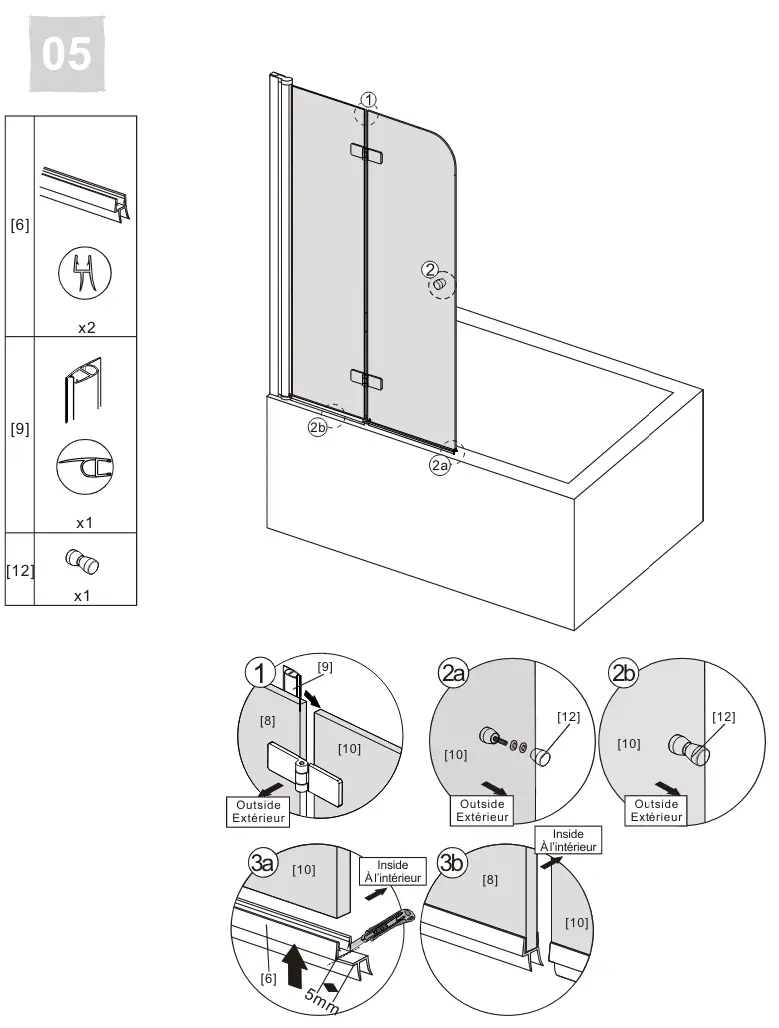 Frameless J28 Foldable Tub Shower Door - figer7