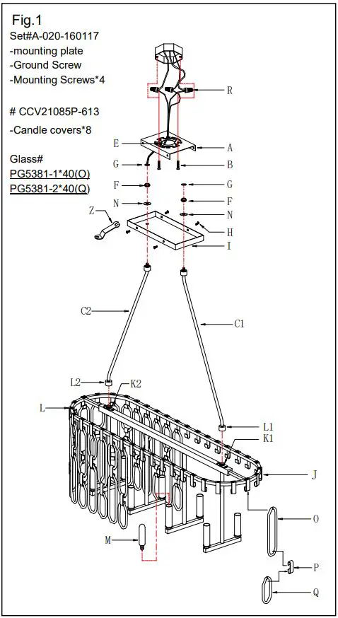 GEORGE KOVACS P5388-613 8-Light Charming Polished Nickel Island Chandelier Installation Guide - Fig 1