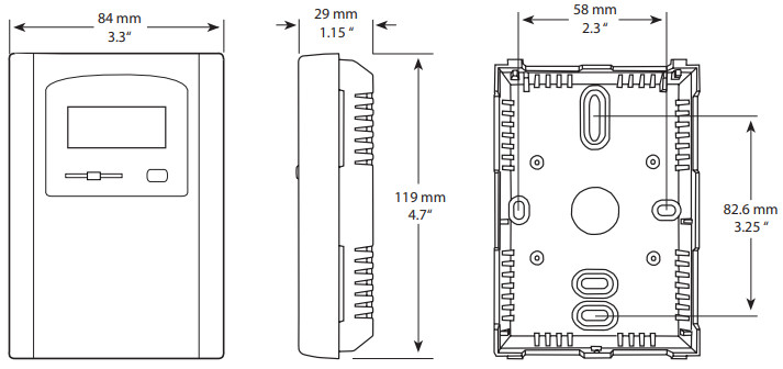 GREYSTONE CDD5 Series Carbon Dioxide Humidity Temperature Transmitter - DIMENSIONS