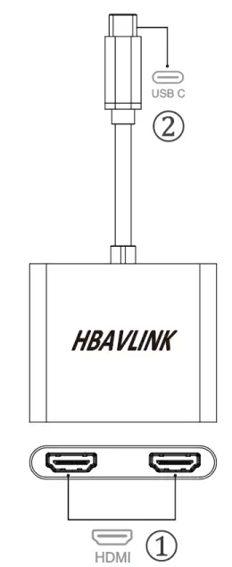 HBAVLINK HB H201LT C USB C to Dual HDMI Adapter for Dual Monitor-