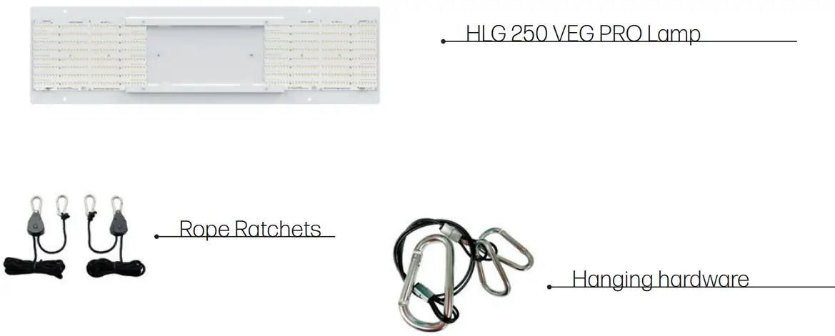 HLG 250 VEG Pro LED Grow Light - PACKAGE INCLUDES