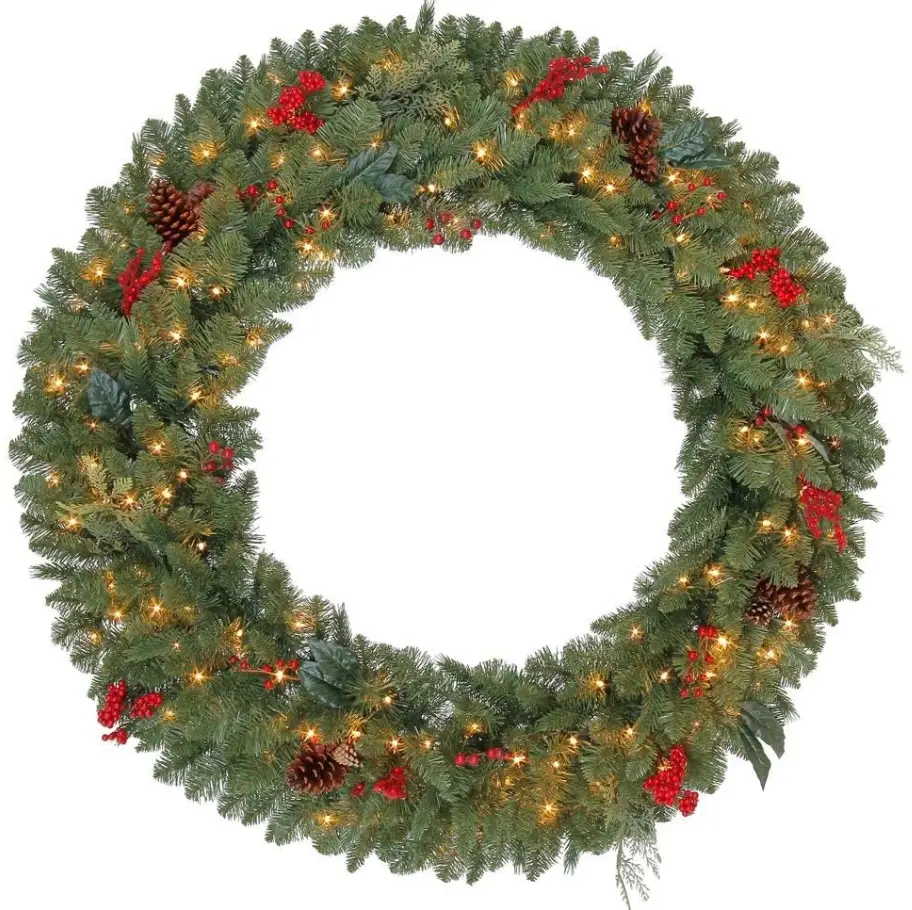 HOME ACCENTS HOLIDAY 22PG80056 Prelit New Winslow Fir Wreath Prelit Wesley Wreaths 4 Pack product