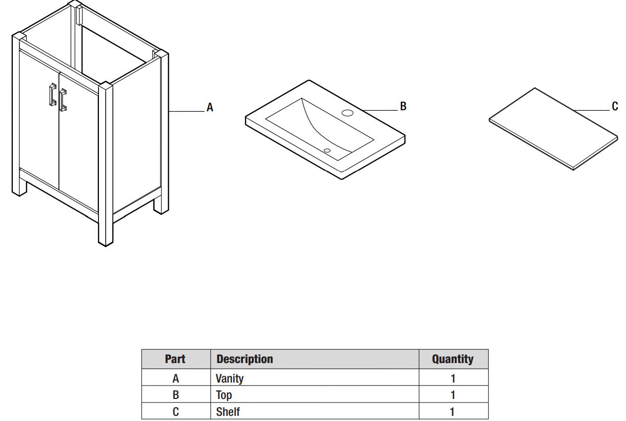 Home Decorators Collection BG Series Bailey 24 in. Bath Vanity User Guide - PACKAGE CONTENTS
