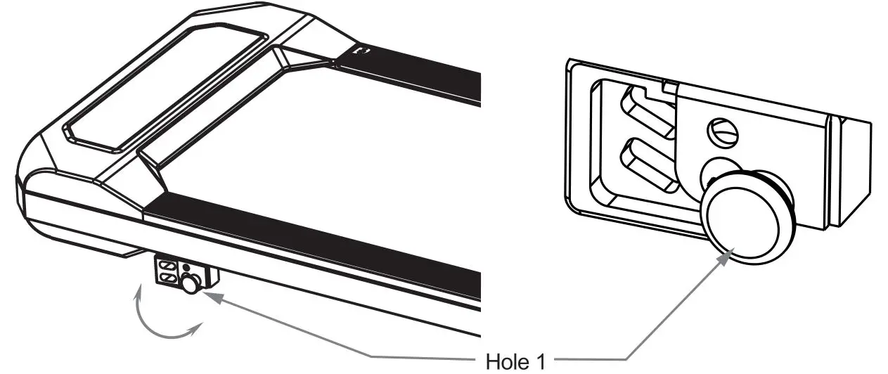 HomeTro HM1 2.5HP Walking Pad with Incline - When the slope adjuster is placed horizontally, the fixed screw is in hole 1