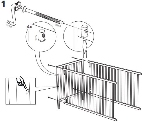 IKEA SNIGLAR Crib Beech, 27 1-2x52-FIG3