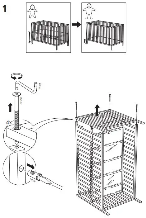 IKEA SNIGLAR Crib Beech, 27 1-2x52-FIG7