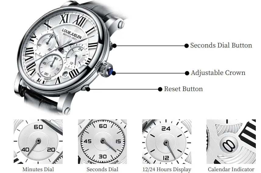 INTELIVE 17283 Mens Stainless Steel Fashion Business Quartz Watch - Seconds Dial Button