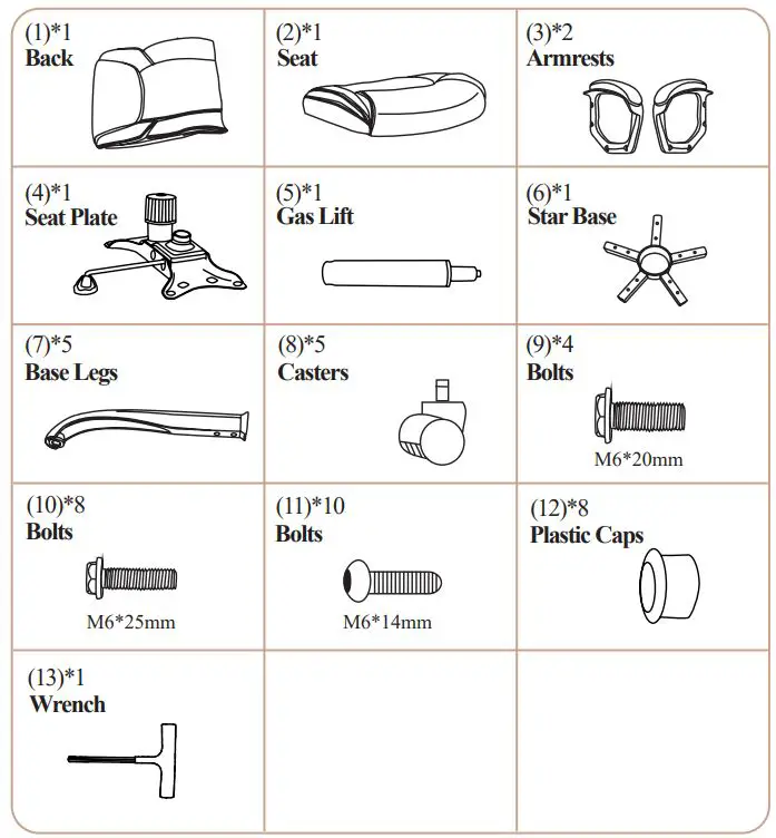 JHK C-2457 Ergonomic Computer Desk Chair Instruction Manual - Package List