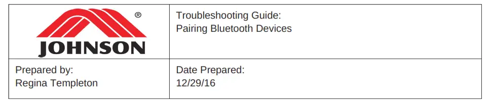 JOHNSON Pairing Bluetooth Devices
