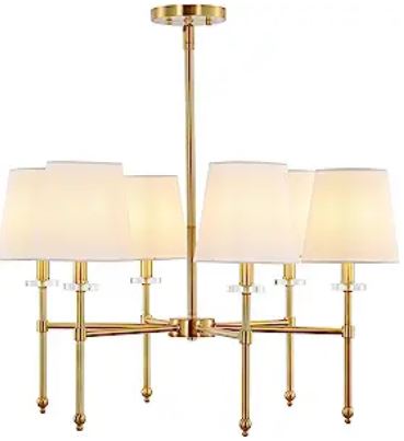 JONATHAN Y JYL9918 Cillian 27 Inch 6-Light Brass Gold-Clear Mid-Century Modern Iron LED Chandelier-PRODUCT
