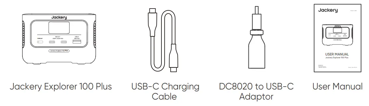 Jackery JE-100A Power Station Explorer Solar Generator - PACKAGE LIST