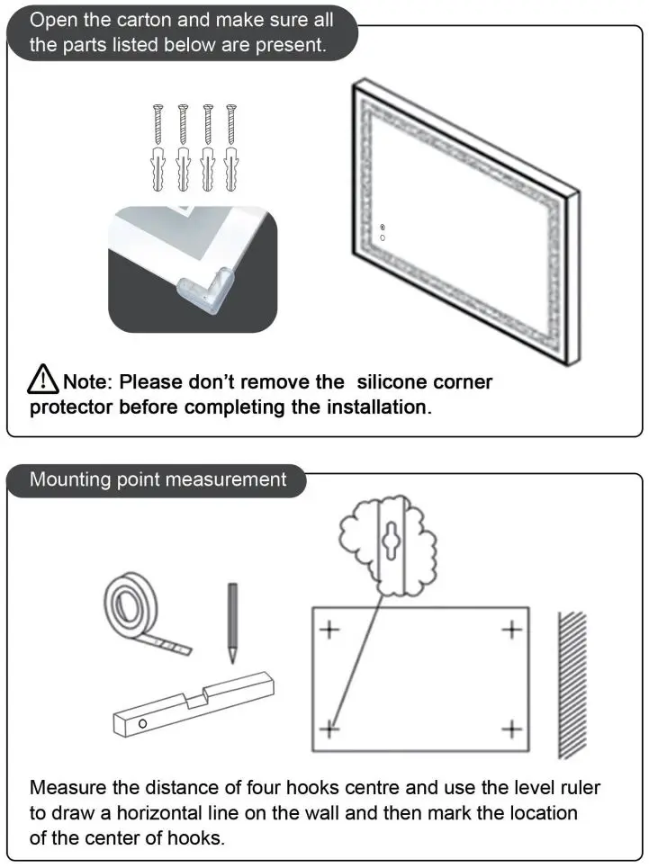 KEONJINN 28LX20W LED Mirror Bathroom Light Instruction Manual - Installation of LED Mirror