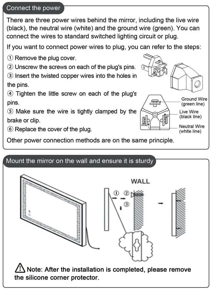 KEONJINN 28LX20W LED Mirror Bathroom Light Instruction Manual - Installation of LED Mirror