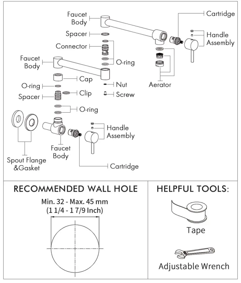 KES KN926LF Kitchen Pot Filler Folding Faucet - Parts