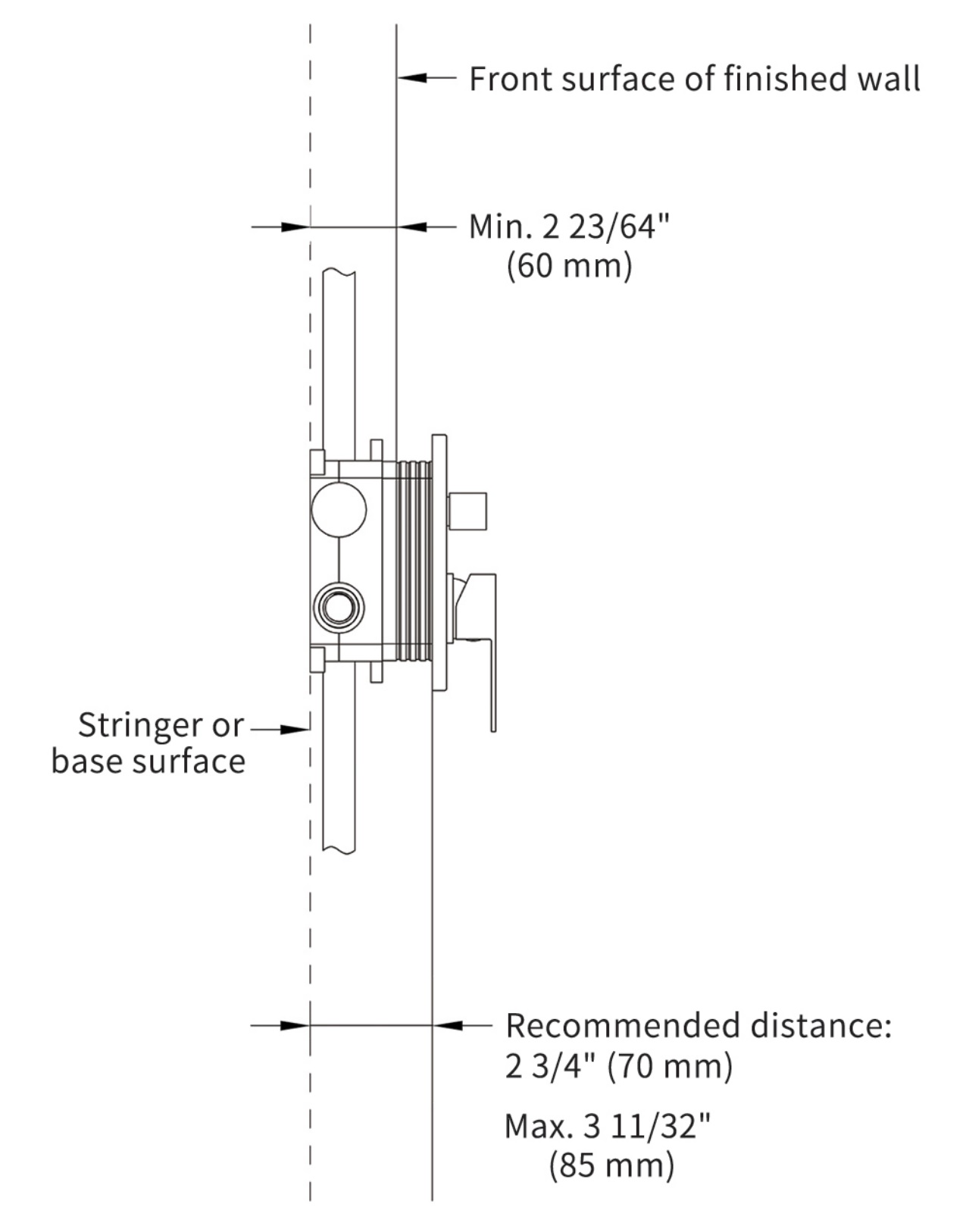 KES XB6300-BK Black Shower Faucet Set Shower System with Tub Spout - VALVE BOX'S DISTANCE ADJUSTMENT