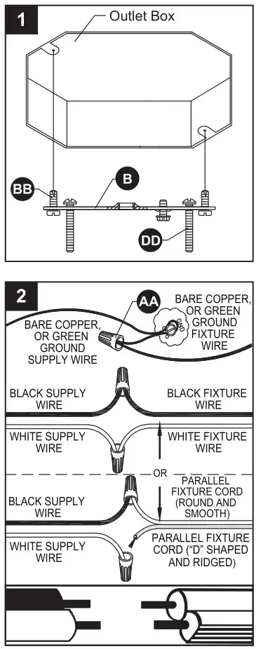 KICHLER 38204A Semi-Flushmount Ceiling Fixture - ASSEMBLY INSTRUCTIONS 1-2