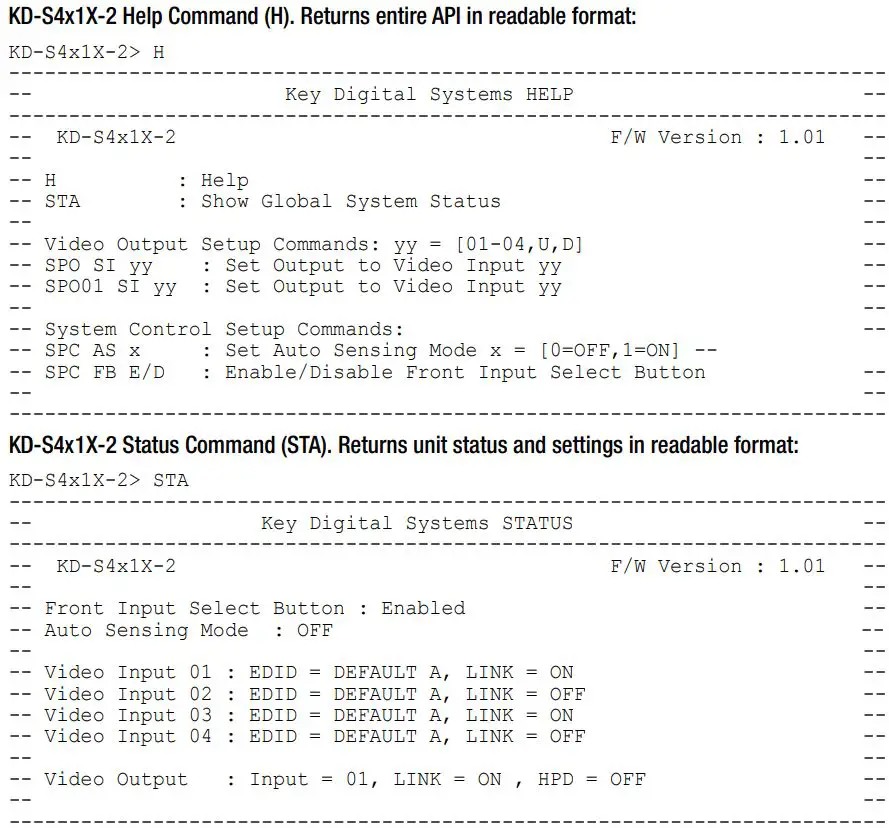 Key digital KD-S2x1X-2 2x1 4x1 4K 18G HDMI Switcher Instruction Manual - RS-232 Commands & Protocol