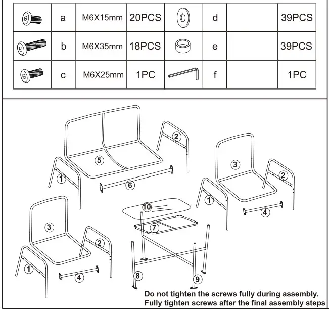 Kmart 43162154 4 Piece Woven Lounge Set - Hardware list 1