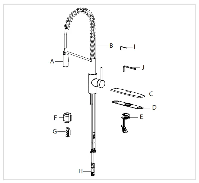 Kraus KPF-2631 Single Handle Commercial Style Kitchen Faucet - Diagram and Parts List