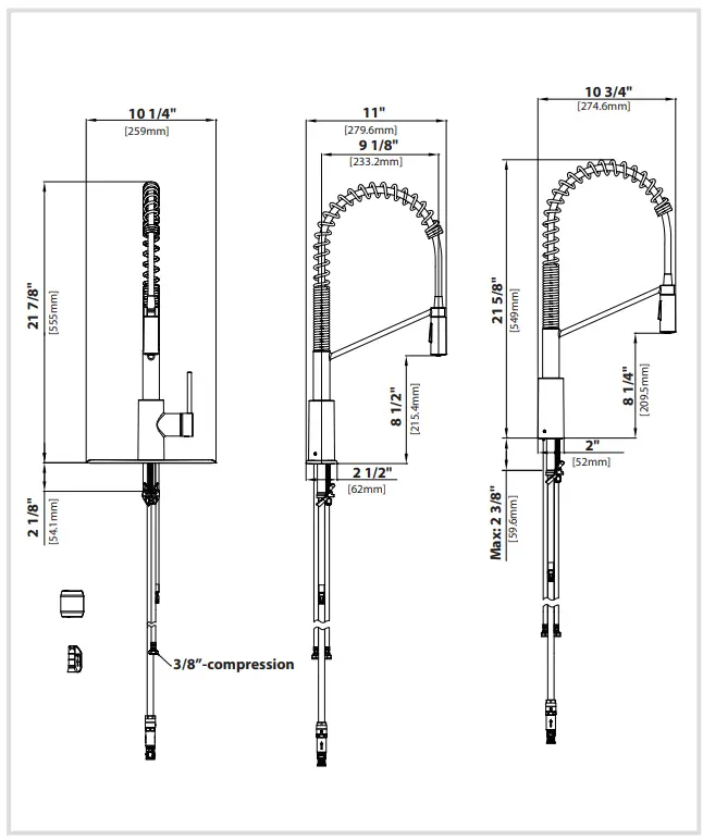 Kraus KPF-2631 Single Handle Commercial Style Kitchen Faucet - Faucet Dimensions
