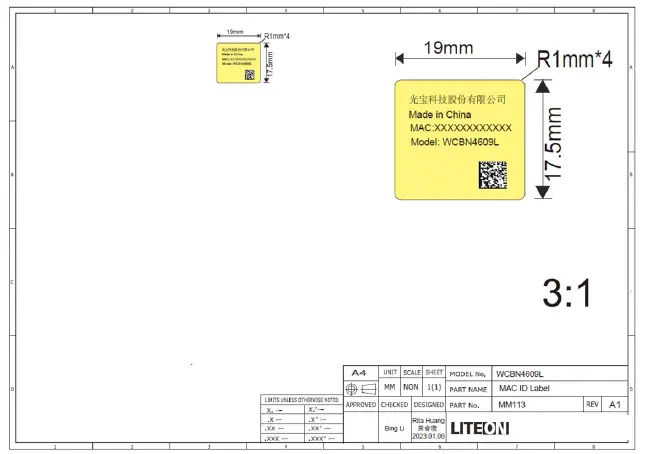 LITE-ON WCBN4609L 802.11 b g n 1T1R 2.4GHz0WLAN-Bluetooth-4-2-Module-02