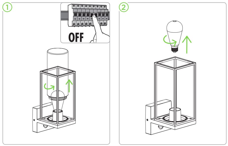 LUTEC 5288802012 Outdoor Sensor Wall Light User Manual - Bulb Change