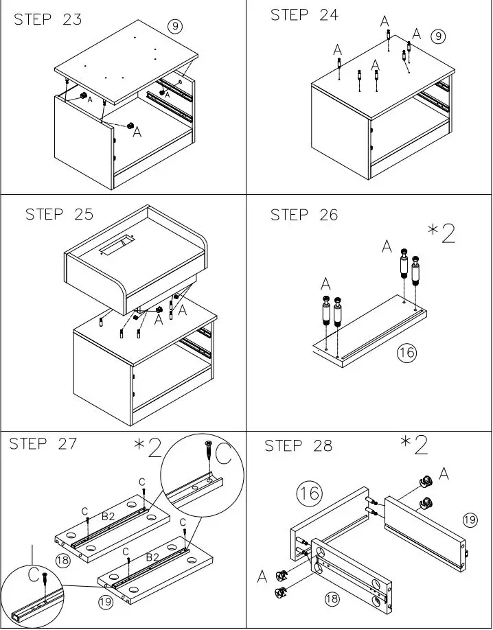 MABOR WF292397 2-Drawer Black Nightstand with USB Ports Instruction Manual - ASSEMBLY INSTRUCTIONS