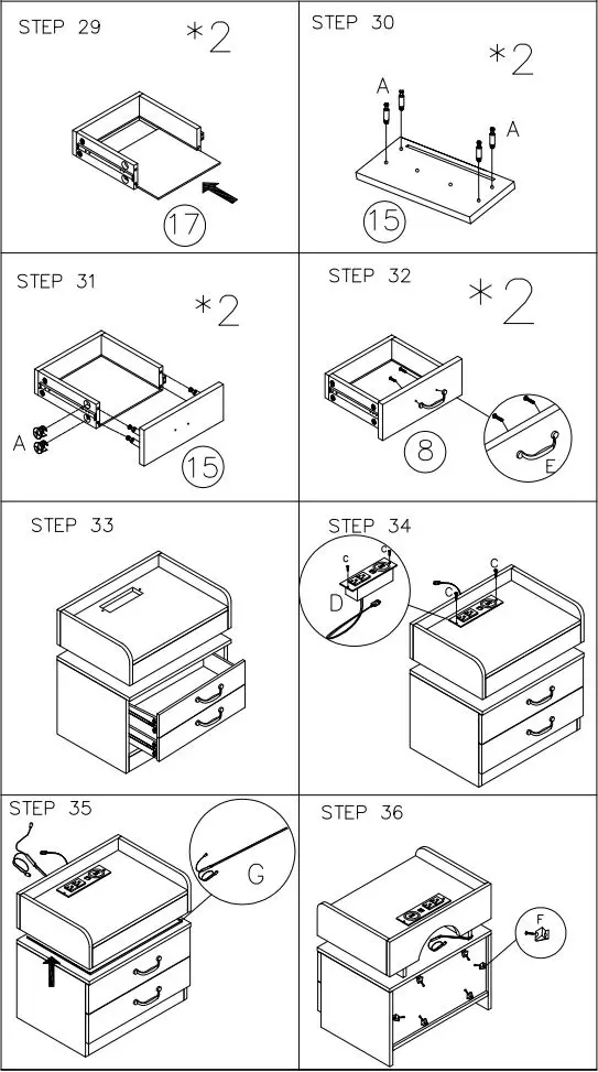 MABOR WF292397 2-Drawer Black Nightstand with USB Ports Instruction Manual - ASSEMBLY INSTRUCTIONS