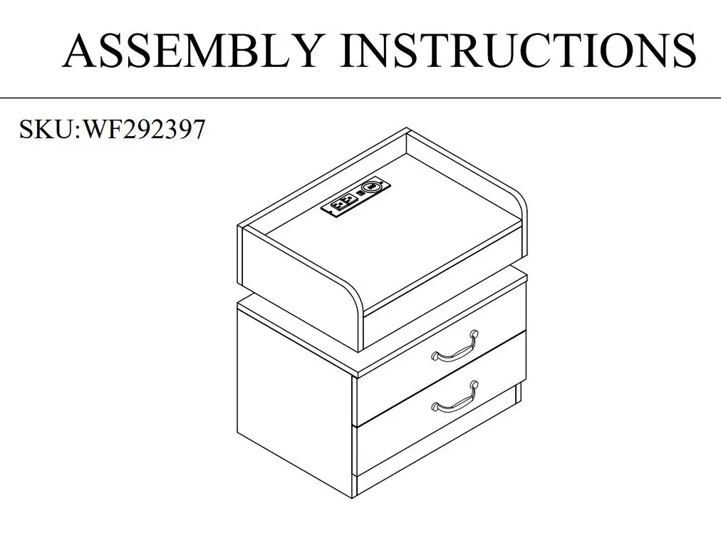 MABOR WF292397 2-Drawer Black Nightstand with USB Ports Instruction Manual