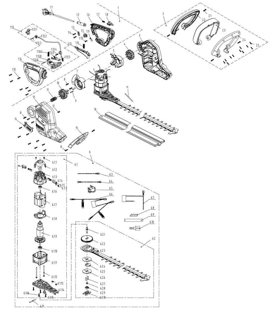 MAC ALLISTER MHTP710 710W Corded Hedge Trimmer - Diagram
