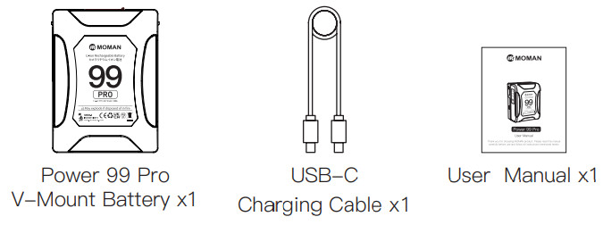 MOMAN Power 99 Pro Mini V Mount Lithium - Package List