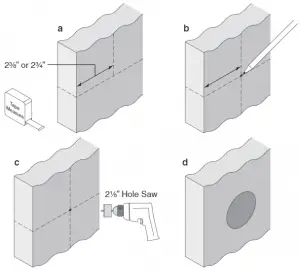 Mark and Drill Hole in Door Face with 2¹⁄₈” Hole Saw