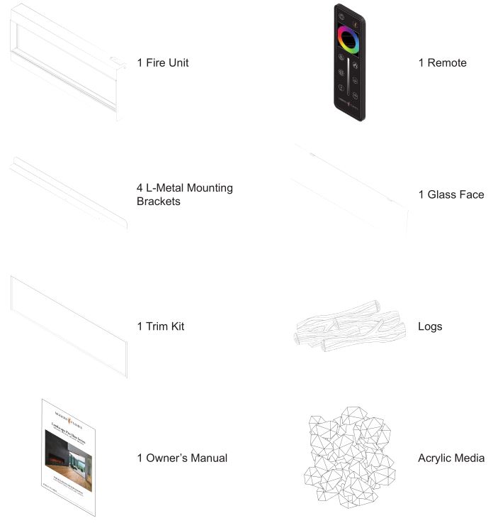 Modern Flames Linear Landscape Pro Slim Electric Fireplace - BOX CONTENTS