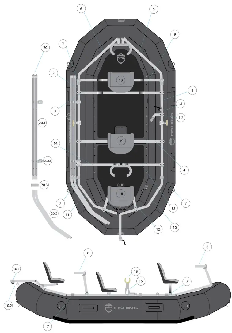 NRS Slipstream 120 Fishing Raft Packages - DELUXE PACKAGE PARTS