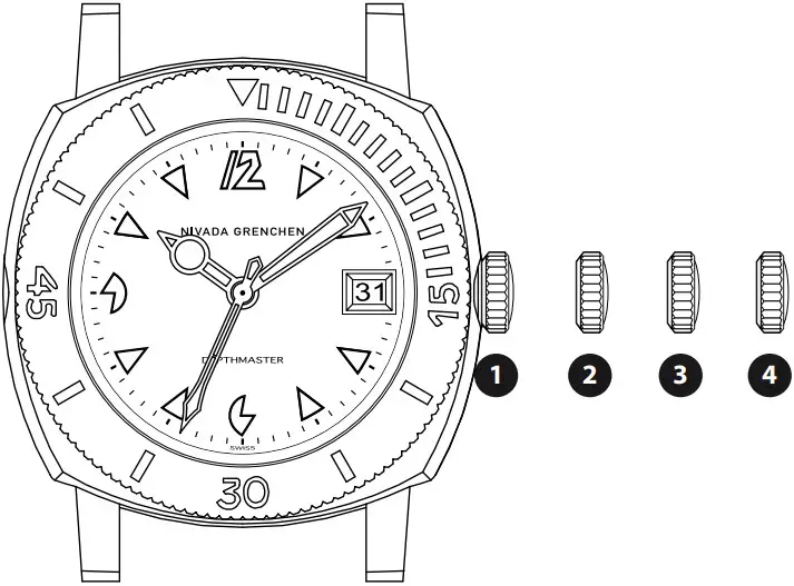 Nivada Grenchen Depthmaster Pacman Re Edition Dive Watch - Crown Position