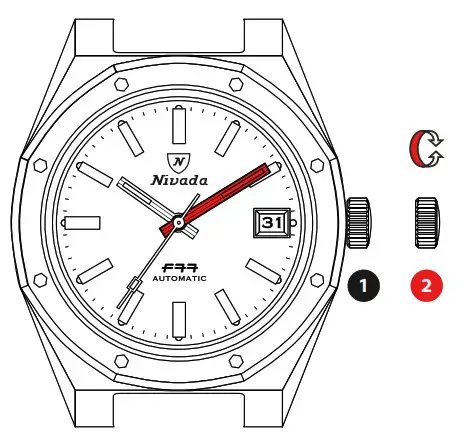 Nivada Grenchen F77 Automatic Steel Sports Watch - crown