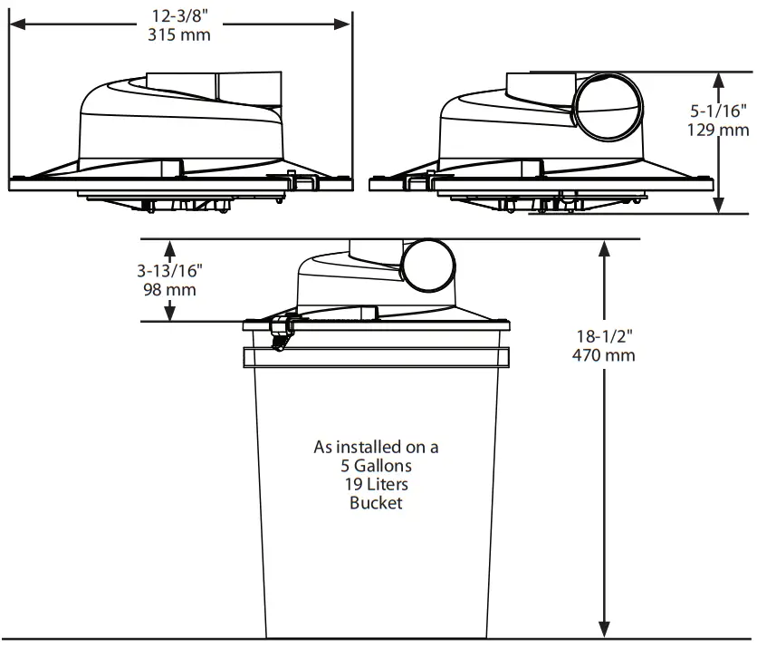 Oneida Air AXD250099 Lid Separator Dust Deput - System Dimensions