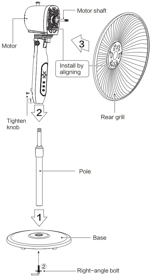 PELONIS PFS40A4BBB Remote Control Oscillating Stand Up Fan - components