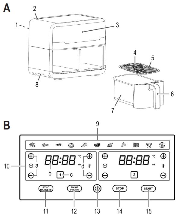 PROFICOOK PC-FR 1242 H Double Hot Air Fryer Instruction Manual - Fig A,B