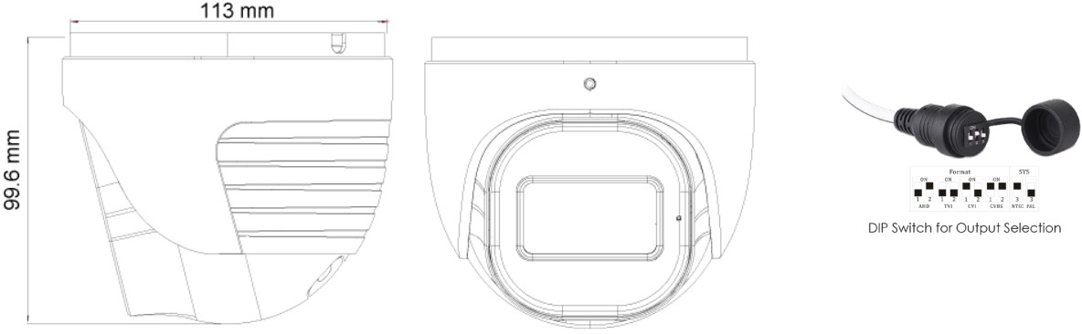 PROVISION ISR DI 320AU MVF Motorized Vari Focal Lens Dome Turret Camera - DIMENSIONS
