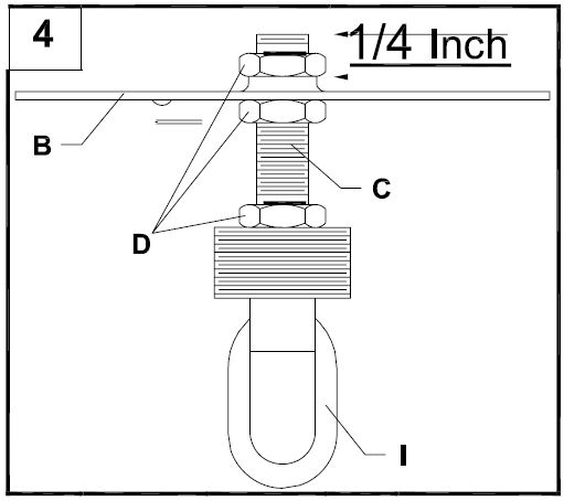 Parrotuncle BBW9197-6 110V 6 Light Chandelier - Once the proper position of the threaded nipple (C) a d mounting bracket (B) has been determined, secure with hex nuts (D) as follows