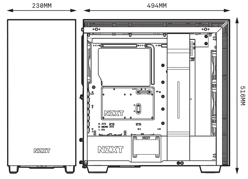 Nzxt Mid-Tower ATX Case [H710, H710i] Clearances & Specifications