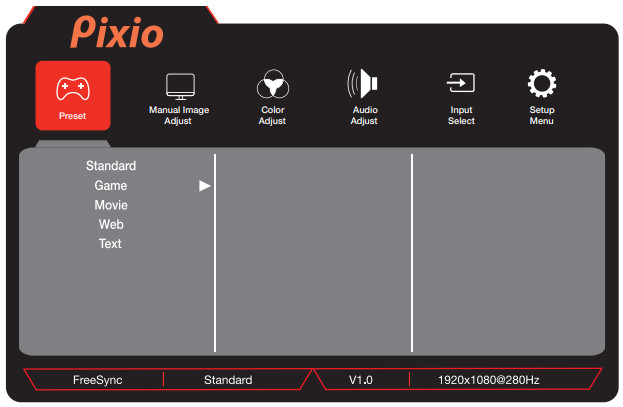 Pixio PX259 Prime Gaming Monitor - Preset