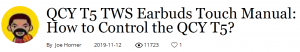 QCY T5 TWS Earbuds Touch User Manual