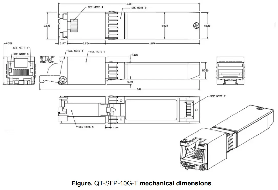 QSFPTEK QT-SFP-10G-T Copper Transceiver - dimensions