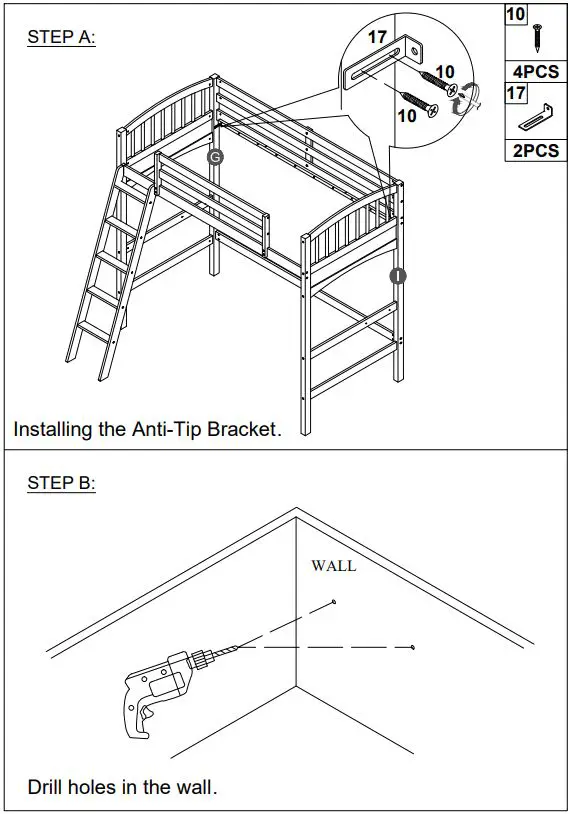 QualFurn-WF286266-High-Loft-Bed-with-Bookcase-FIG-14