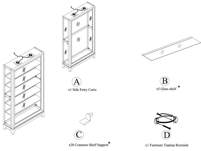 Roseto HMIF40126AGS Locris 46 5 Shelf Hardwood Curio Cabinet -