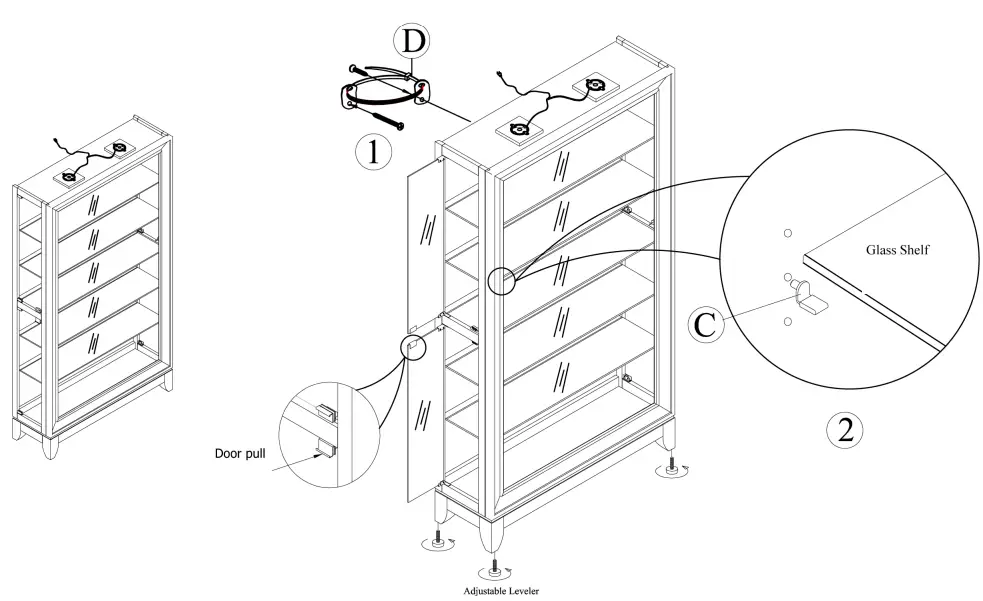 Roseto HMIF40126AGS Locris 46 5 Shelf Hardwood Curio Cabinet - door pull