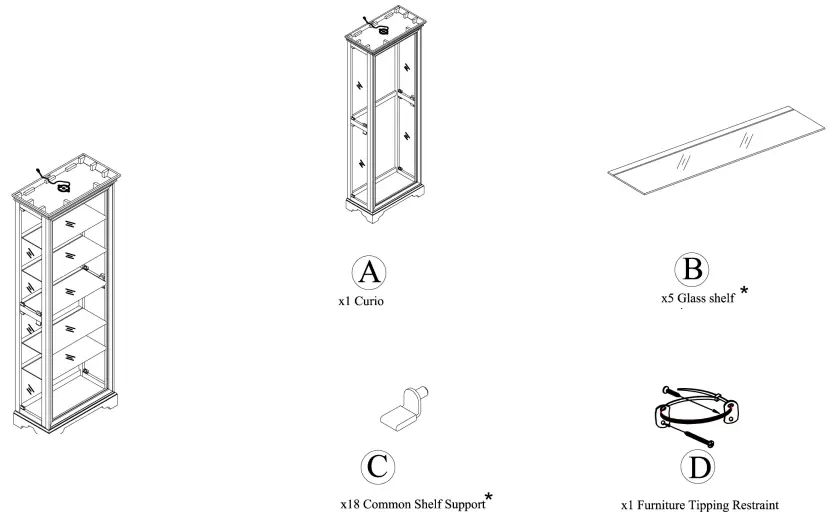 Roseto HMIF69551CHRY Cherry Cobb 29 5 Shelf Hardwood Curio Cabinet -